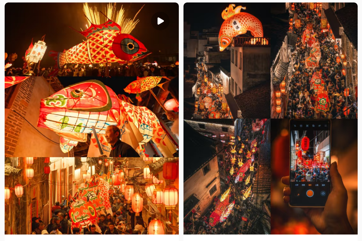 魚燈相關(guān)視頻、圖片獲得數(shù)萬點(diǎn)贊。社交媒體截圖
